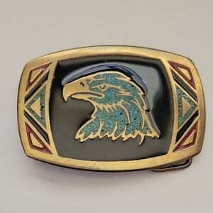 1980's Brass Turquoise Belt Buckle Eagle